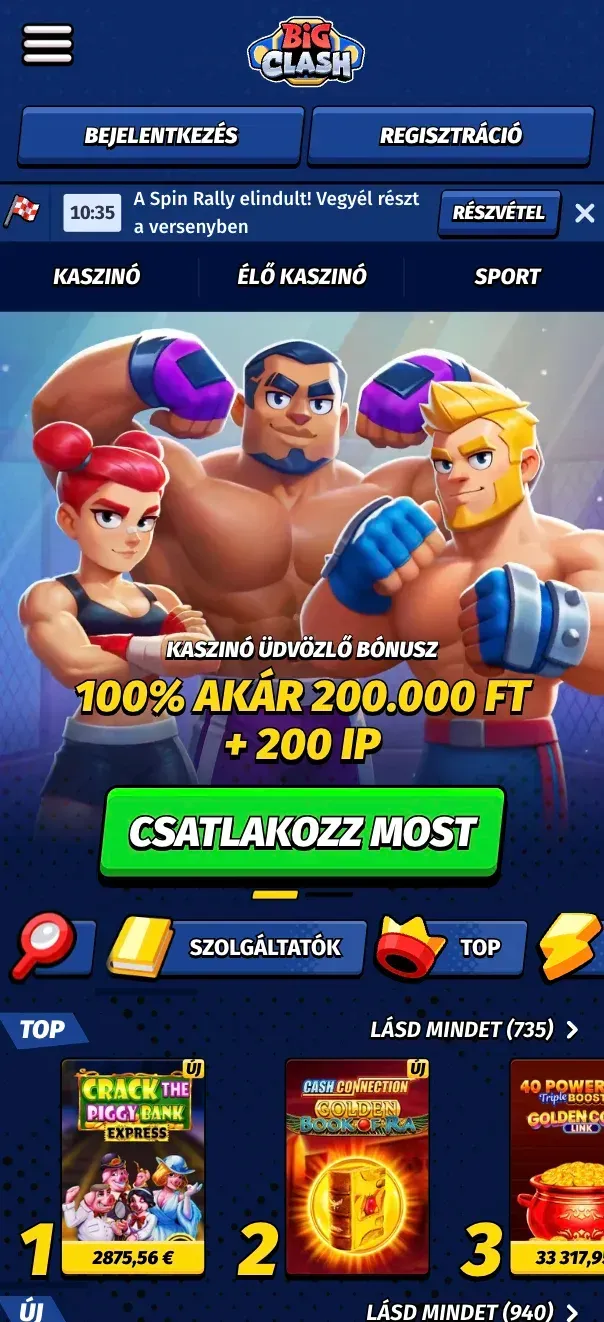 A BigClash casino mobil verziója